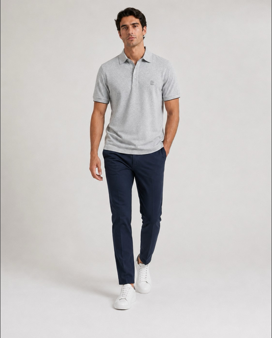 Brunello Cucinelli Men Polo Shirt displayed in gray color.
