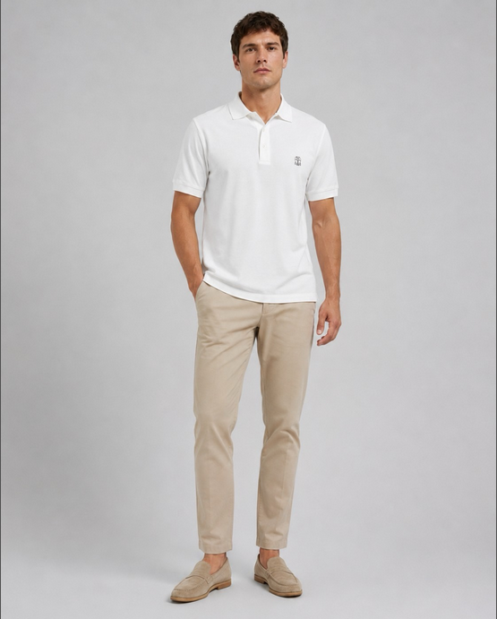 Brunello Cucinelli Men Polo Shirt displayed in white color.