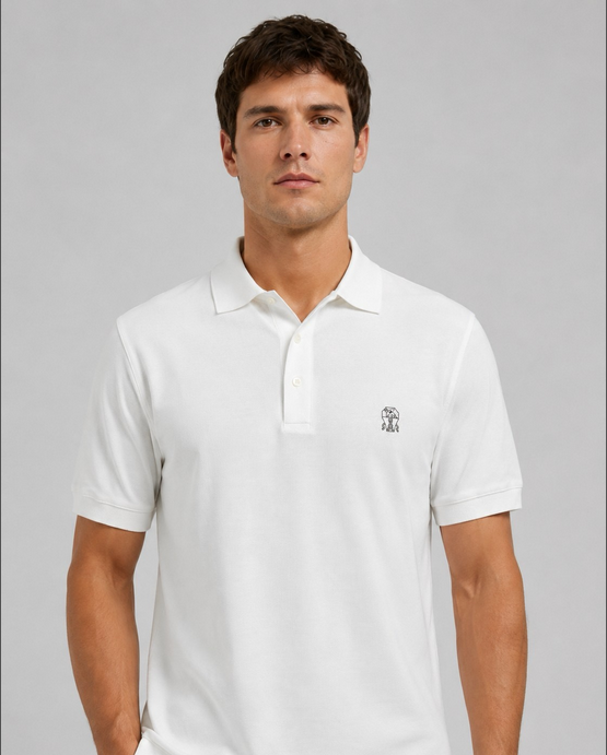 Brunello Cucinelli Men Polo Shirt displayed in white color.