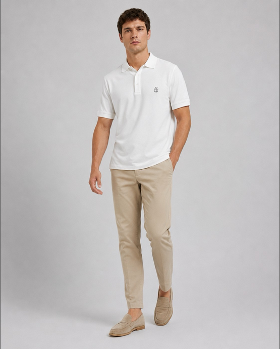 Brunello Cucinelli Men Polo Shirt displayed in white color.