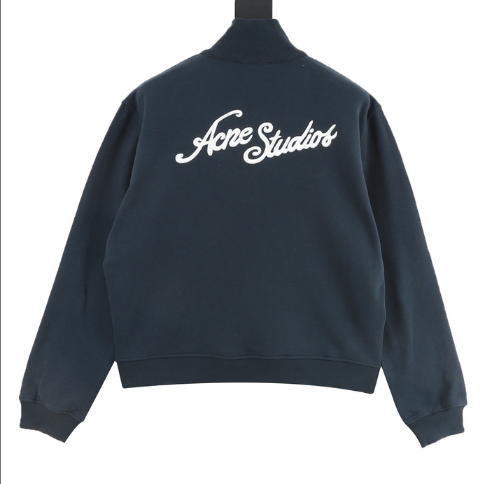 Acne Studios Casual Zip Sweatshirt featuring a minimalist design and premium warmth, back view showcasing logo.