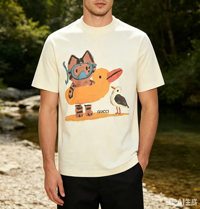 Gucci Cartoon Swimmer Cat Tshirt