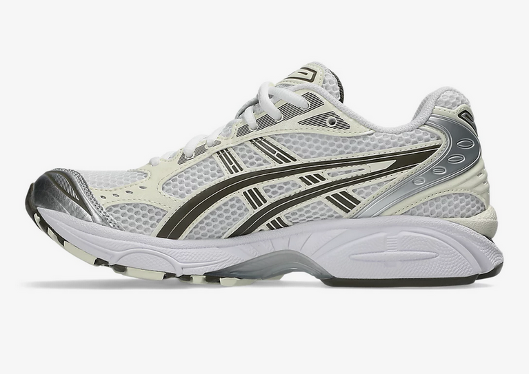 Asics Gel Kayano 14 Unisex White Ivory Sneaker side view, showcasing its retro design and lightweight comfort.