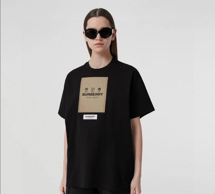 Burberry Cotton Label Oversize Tshirt displayed with a classic black design and prominent logo.