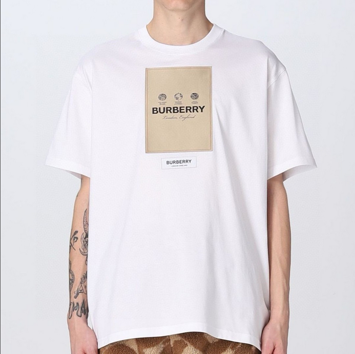 Burberry Cotton Label Oversize Tshirt displayed with a classic white design and prominent logo.