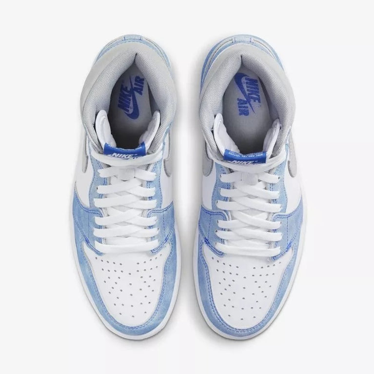 Nike Jordan 1 High OG Hyper Royal side view showcasing iconic design and blue hues. Nike Jordan 1 High OG Hyper Royal side view showcasing iconic design and blue hues.
