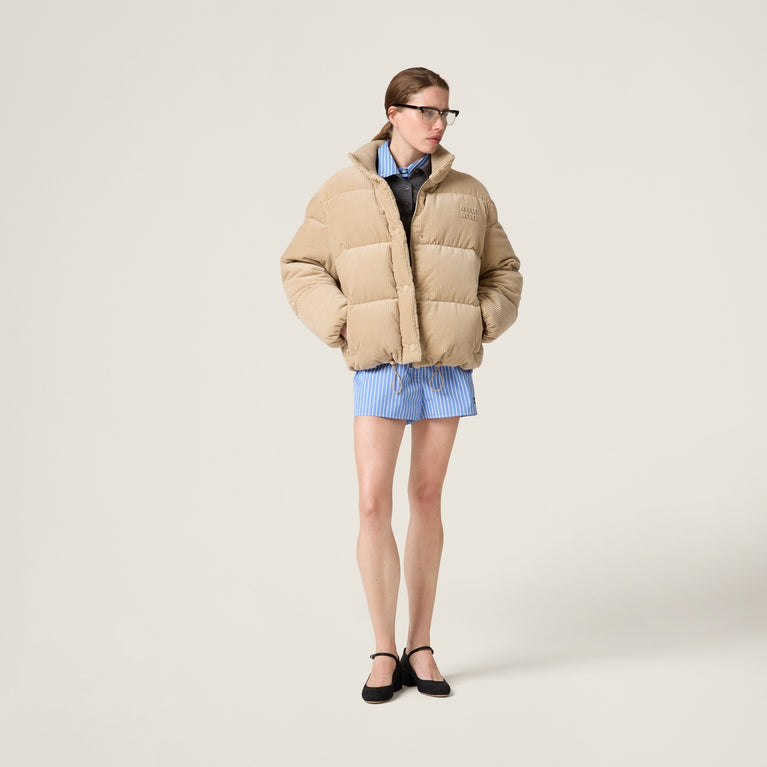 MIU MIU Beige Medium Weight Corduroy Puffer Down Jacket