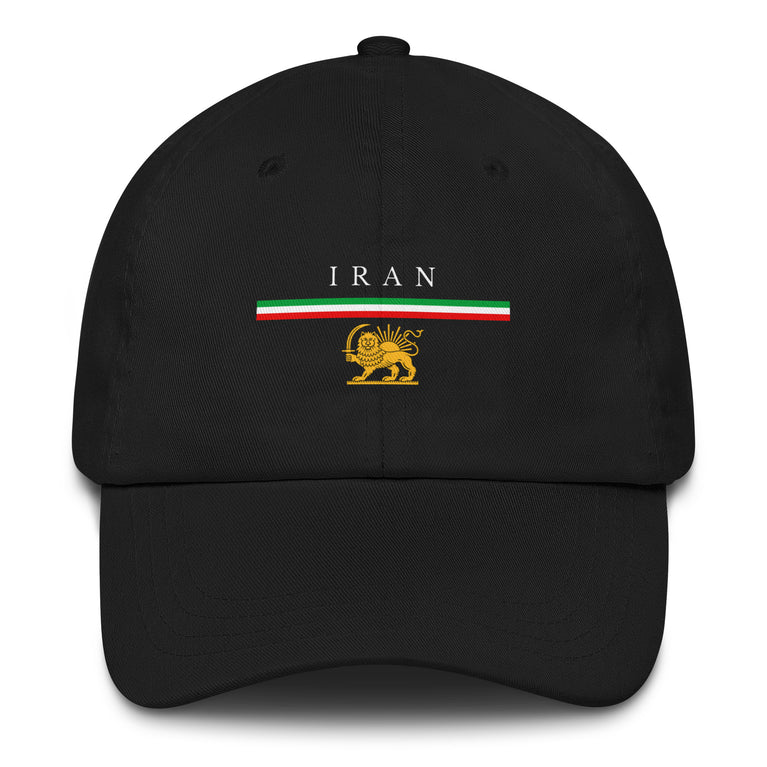 Iran Shiro Khorshid Unisex Hat in Black with emblem and text, symbolizing cultural pride and style.