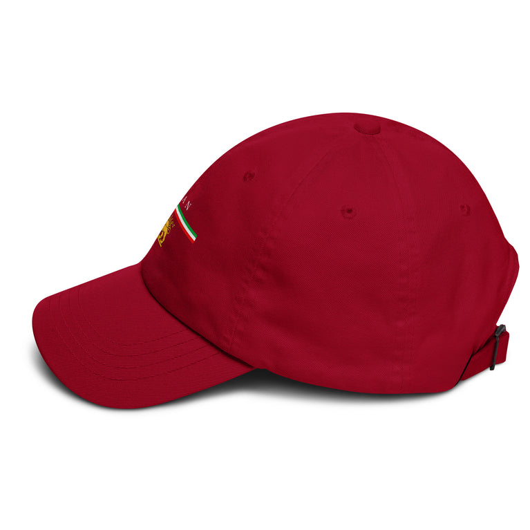 Product mockupIran Shiro Khorshid Unisex Hat in red with emblem and text, symbolizing cultural pride and style. Iran Shiro Khorshid Unisex Hat in red with emblem and text, symbolizing cultural pride and style.