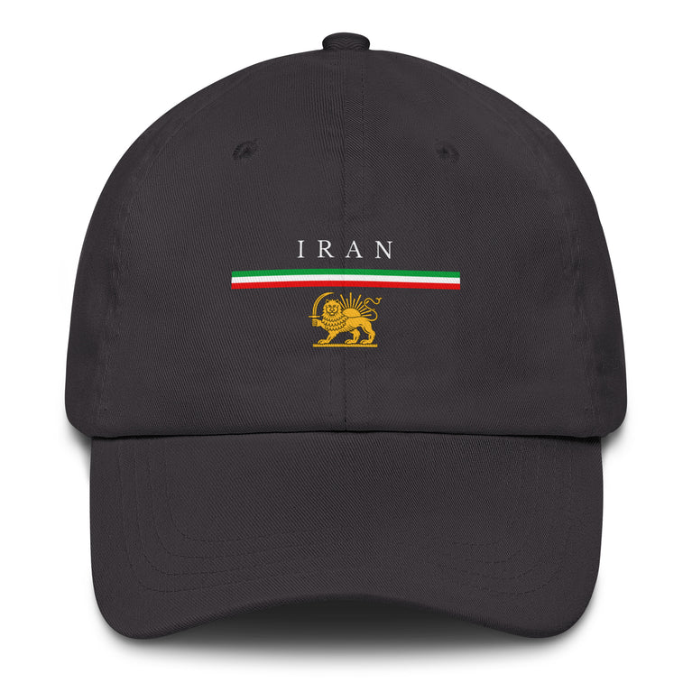 Iran Shiro Khorshid Unisex Hat in Gray with emblem and text, symbolizing cultural pride and style.