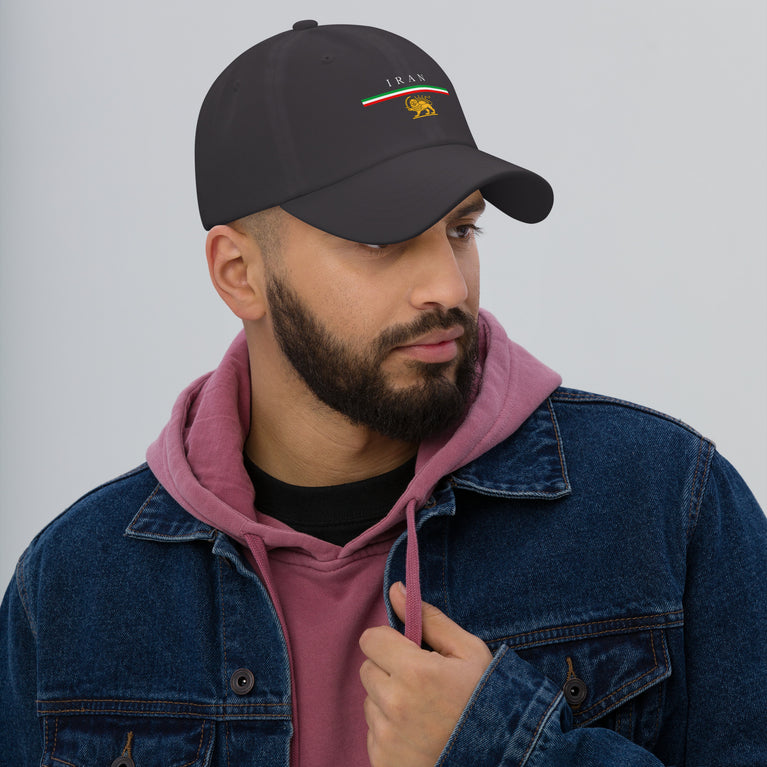 Iran Shiro Khorshid Unisex Hat in Gray with emblem and text, symbolizing cultural pride and style.