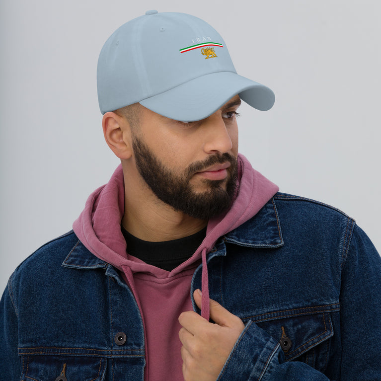 Iran Shiro Khorshid Unisex Hat in Blue with emblem and text, symbolizing cultural pride and style.
