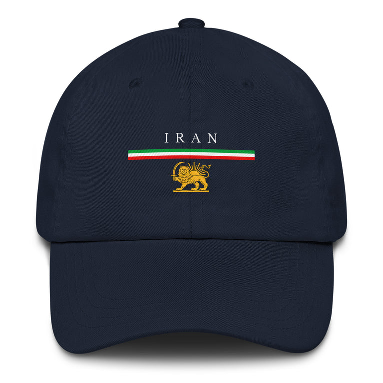 Iran Shiro Khorshid Unisex Hat in Navy with emblem and text, symbolizing cultural pride and style.