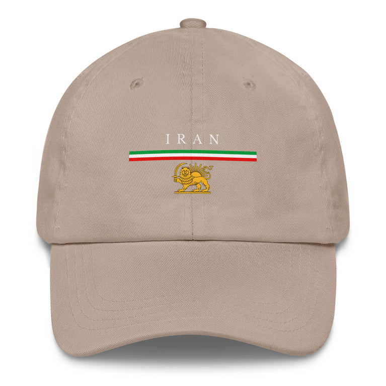 Iran Shiro Khorshid Unisex Hat in Khaki with emblem and text, symbolizing cultural pride and style.