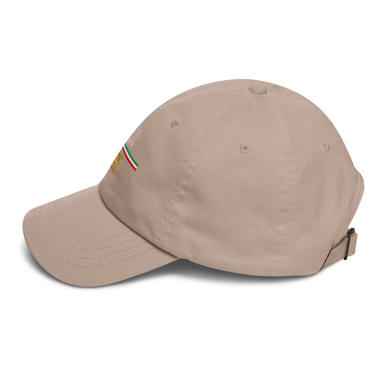 Iran Shiro Khorshid Unisex Hat in Khaki with emblem and text, symbolizing cultural pride and style.