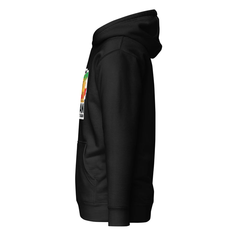 Make Iran Great Again Unisex Hoodie featuring a lion emblem and vibrant colors on a Black.