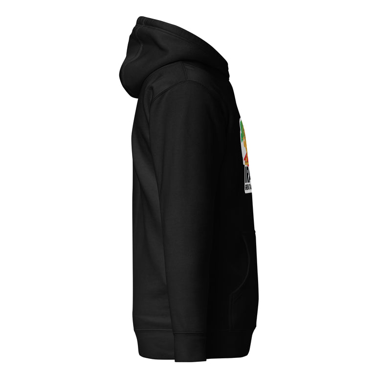 Make Iran Great Again Unisex Hoodie featuring a lion emblem and vibrant colors on a Black.