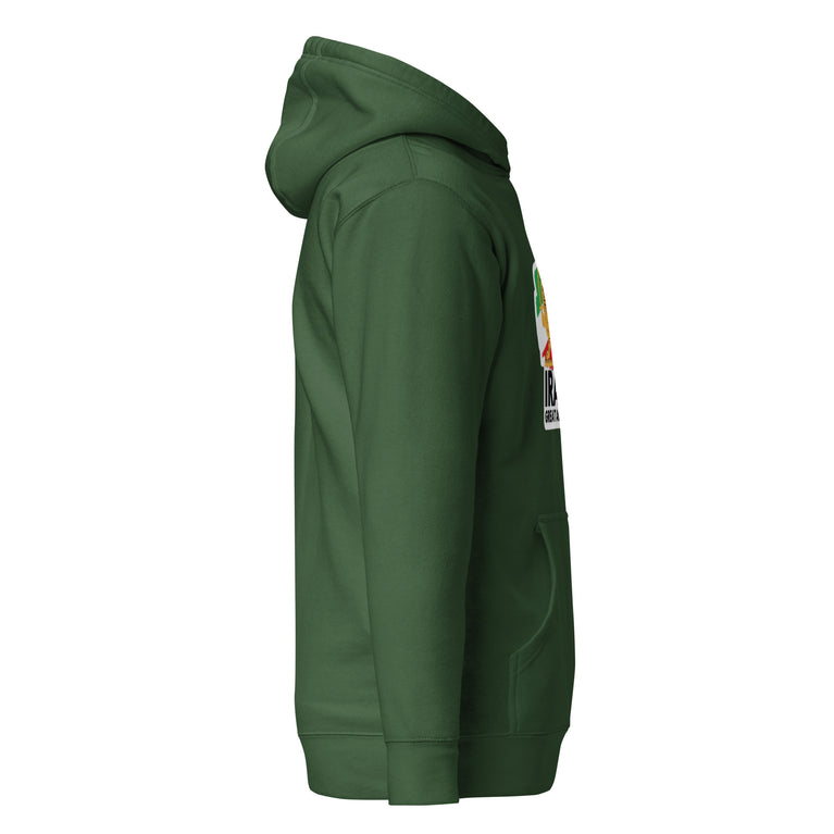 Make Iran Great Again Unisex Hoodie featuring a lion emblem and vibrant colors on a Green.