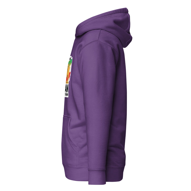 Make Iran Great Again Unisex Hoodie featuring a lion emblem and vibrant colors on a Purple.
