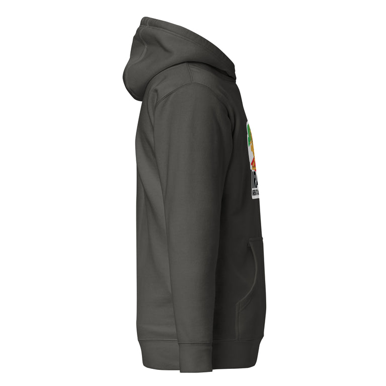Make Iran Great Again Unisex Hoodie featuring a lion emblem and vibrant colors on a Dark Green.