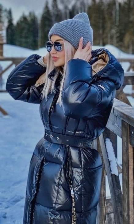 Woman wearing Moncler Cavettaz Hooded Long Down Jacket