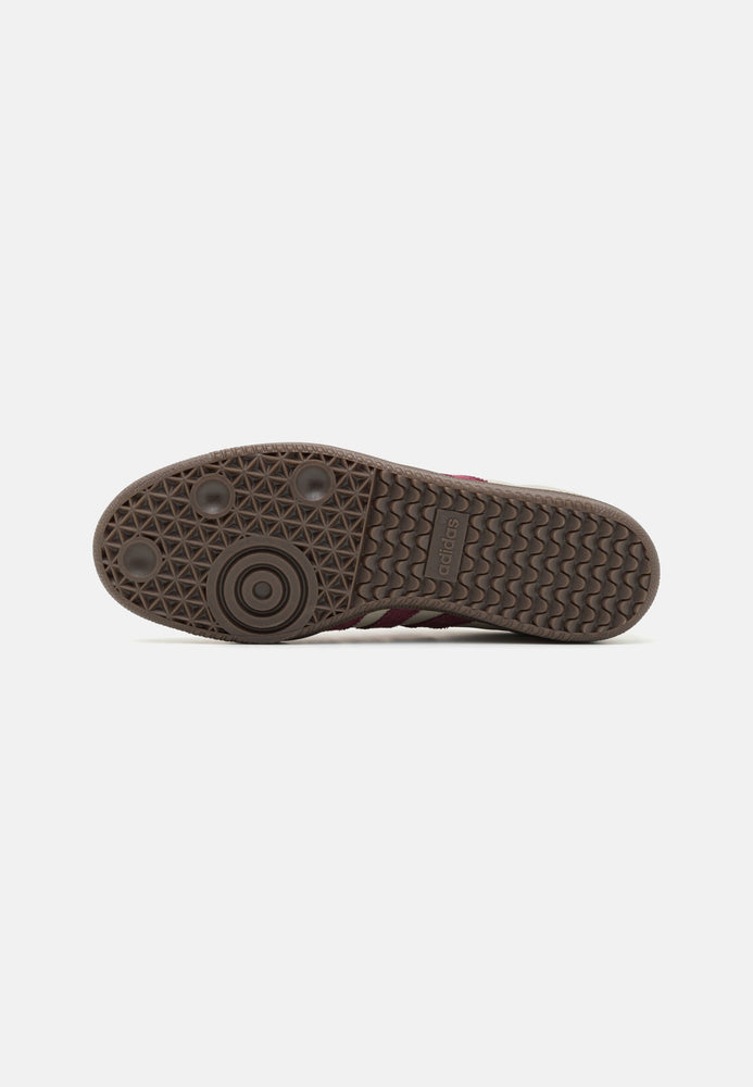 Adidas Samba OG Putty Grey Maroon sneaker with maroon stripes and detailing at Volonka.