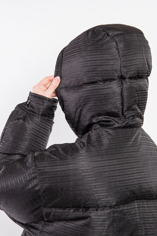 Woman wearing Prada Puffer Down Jacket Unisex