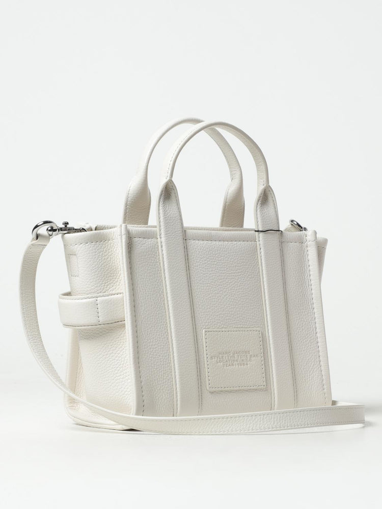 Marc Jacobs Shopper Tote Bag Leather White displayed on a clean background, showcasing its elegant design and craftsmanship.