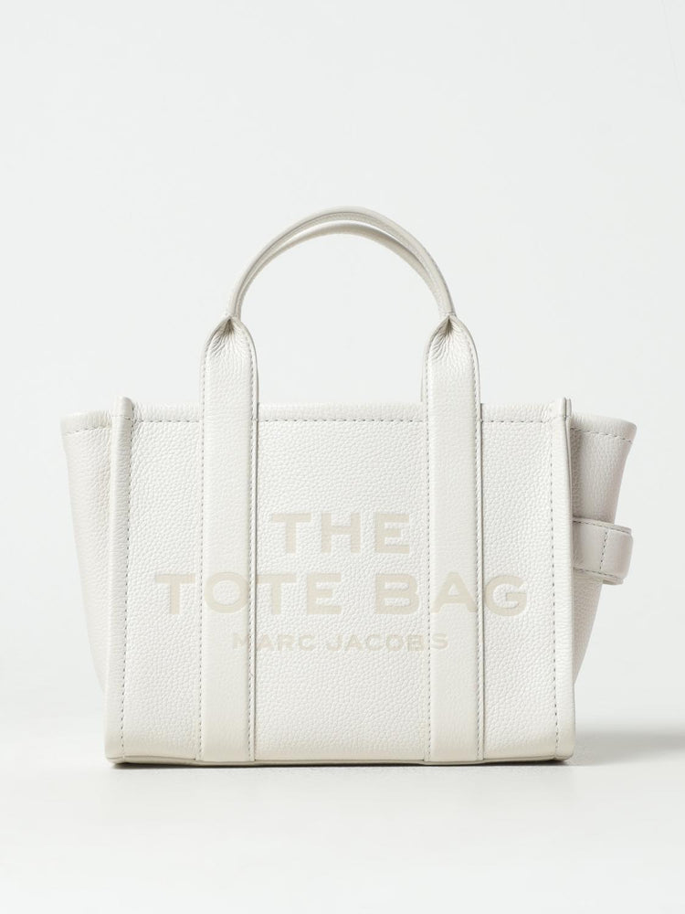 Marc Jacobs Shopper Tote Bag Leather White displayed on a clean background, showcasing its elegant design and craftsmanship.