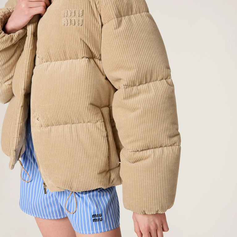 MIU MIU Beige Medium Weight Corduroy Puffer Down Jacket