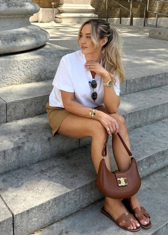 Celine Ava Triomphe Calfskin Leather & Denim Handbag