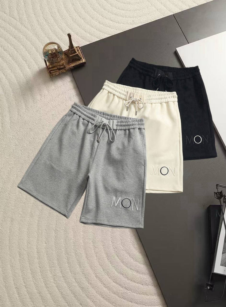 Moncler Jogging Unisex Cotton Shorts in grey, white, and black at volonka.