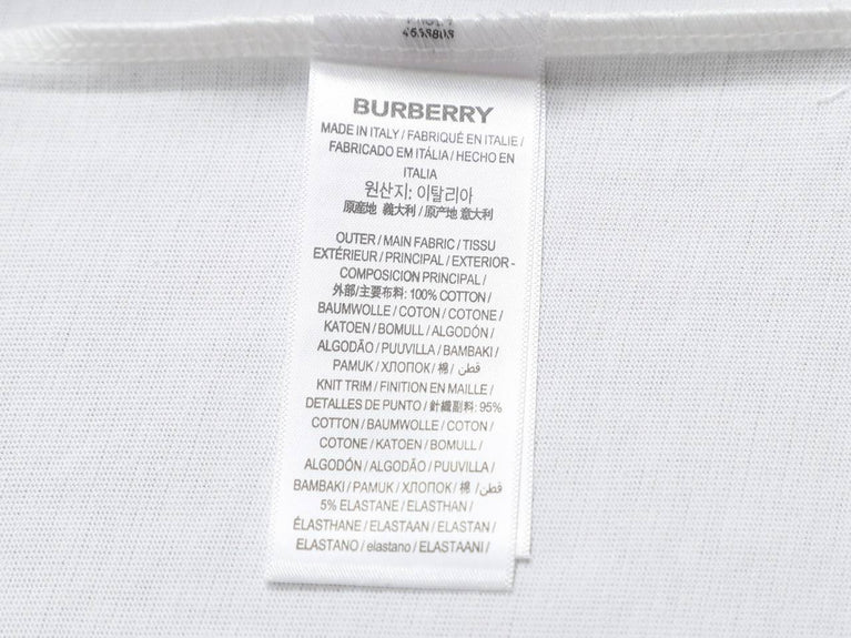 Burberry Cotton Label Oversize Tshirt displayed with a classic white design and prominent logo.