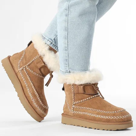Tan winter boots with white. UGG Classic Mini Alpine Women's Winter Snow Boots
