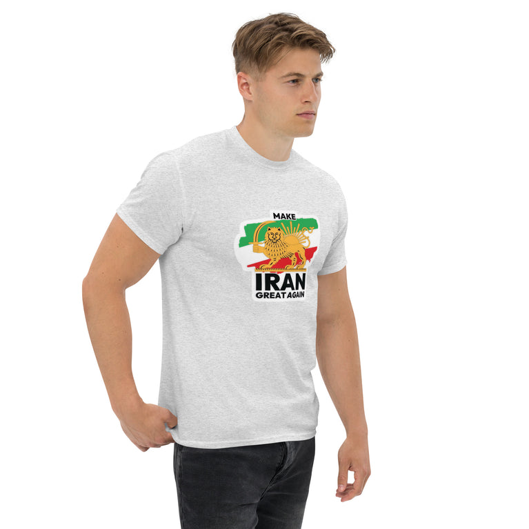Make Iran Great Again Unisex classic Tshirt featuring a lion design on a White.