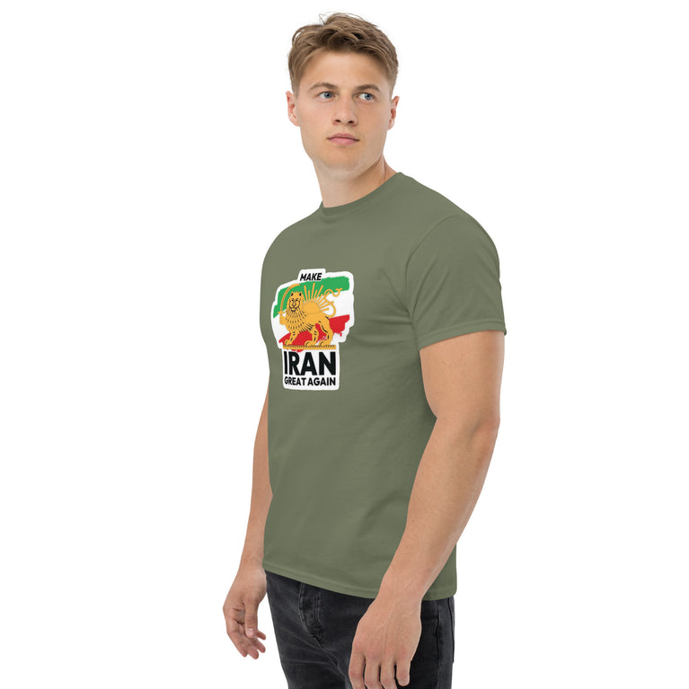 Make Iran Great Again Unisex classic Tshirt featuring a lion design on a white background. Make Iran Great Again Unisex classic Tshirt featuring a lion design on a Green.