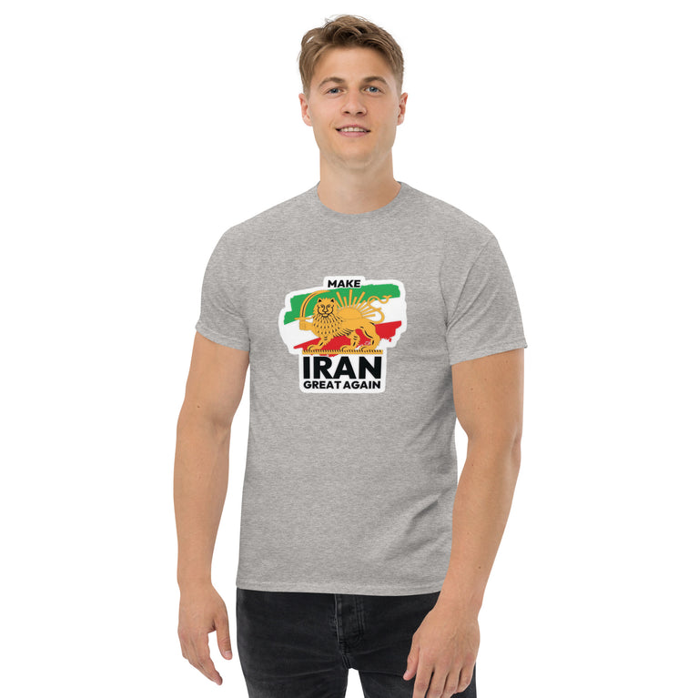 Make Iran Great Again Unisex classic Tshirt featuring a lion design on a white background. Make Iran Great Again Unisex classic Tshirt featuring a lion design on a Gray.