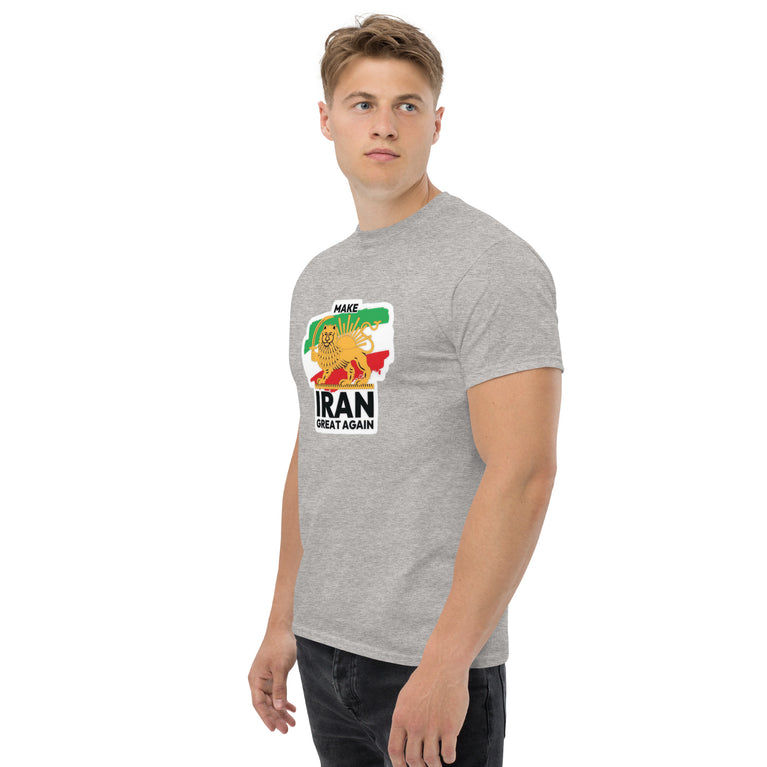 Make Iran Great Again Unisex classic Tshirt featuring a lion design on a white background. Make Iran Great Again Unisex classic Tshirt featuring a lion design on a Gray.