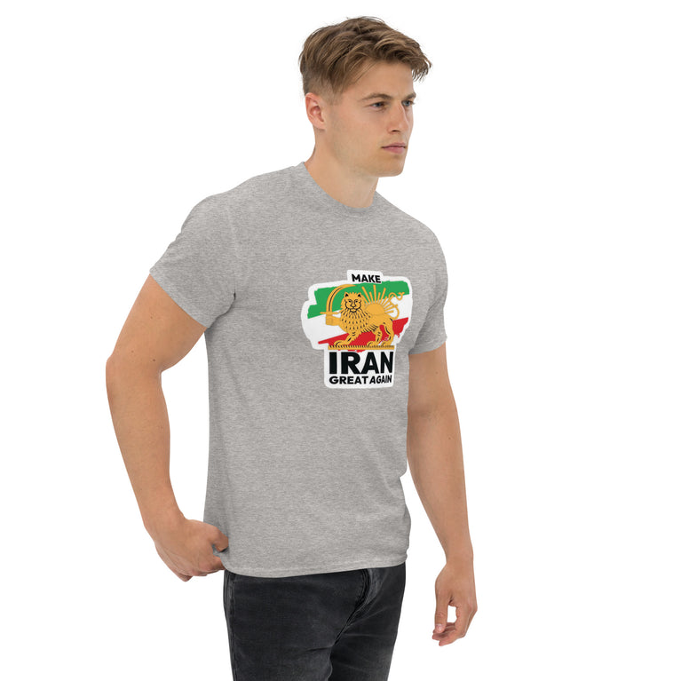 Make Iran Great Again Unisex classic Tshirt featuring a lion design on a white background. Make Iran Great Again Unisex classic Tshirt featuring a lion design on a Gray.