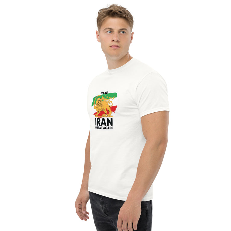 Make Iran Great Again Unisex classic Tshirt featuring a lion design on a white background. Make Iran Great Again Unisex classic Tshirt featuring a lion design on a white.