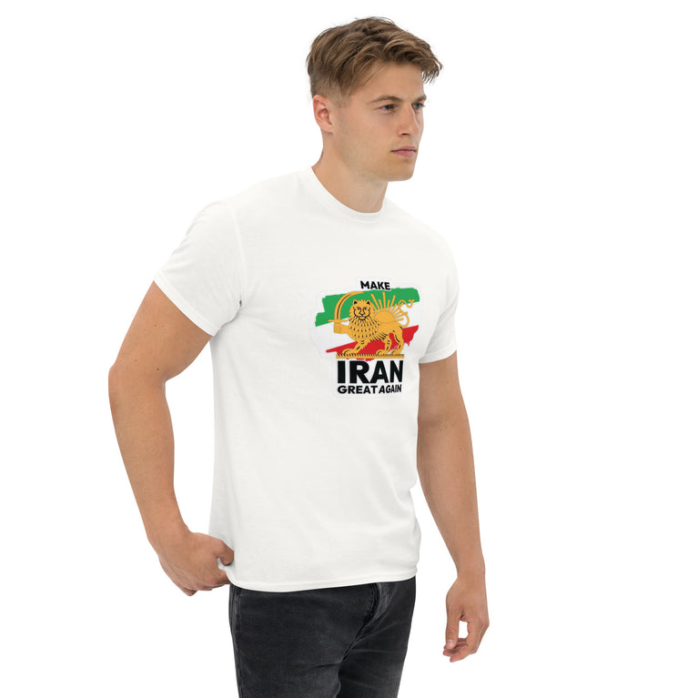 Make Iran Great Again Unisex classic Tshirt featuring a lion design on a white background. Make Iran Great Again Unisex classic Tshirt featuring a lion design on a white.