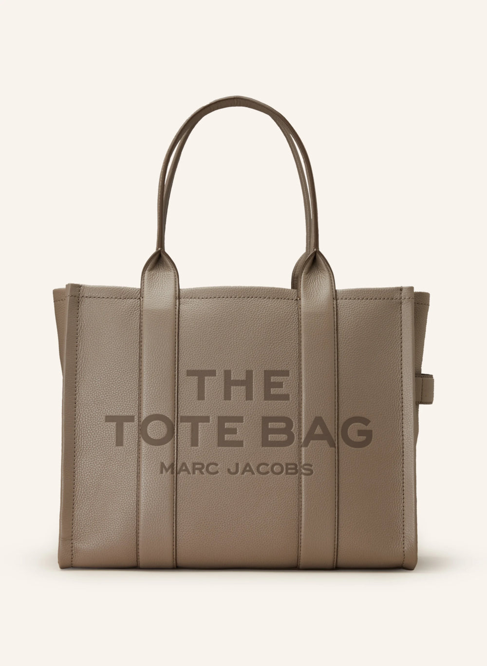 Marc Jacobs Shopper Tote Bag Leather Beige displayed on a light background, showcasing its spacious design and stylish look.