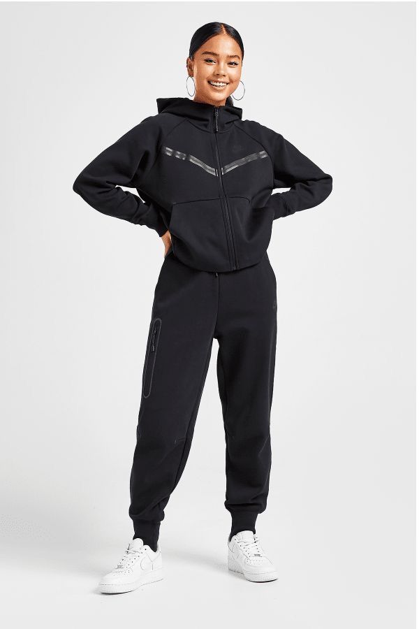 Nike Sportswear Tech Fleece Hoodie & Joggers Set Black displayed on a model, showcasing sleek athletic style and comfort.
