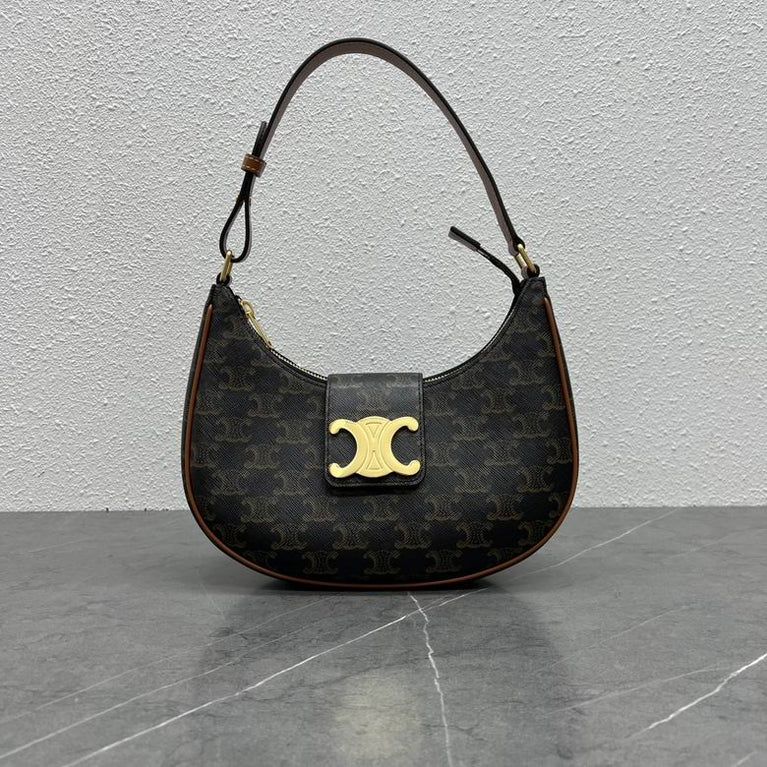 Celine Ava Triomphe Calfskin Leather & Denim Handbag