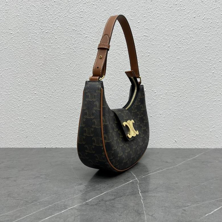 Celine Ava Triomphe Calfskin Leather & Denim Handbag