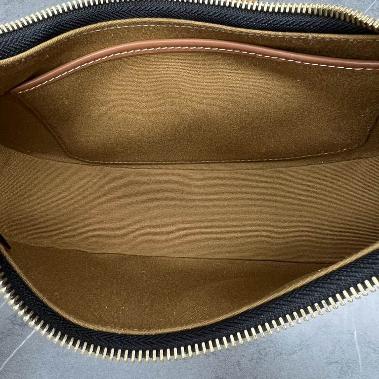 Celine Ava Triomphe Calfskin Leather & Denim Handbag