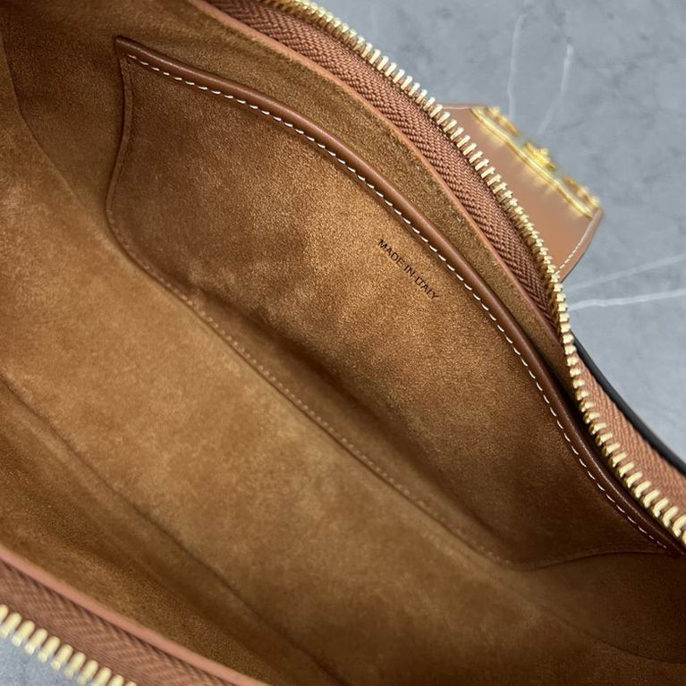 Celine Ava Triomphe Calfskin Leather & Denim Handbag