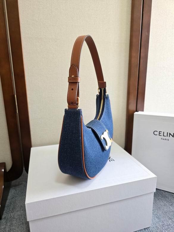 Celine Ava Triomphe Calfskin Leather & Denim Handbag
