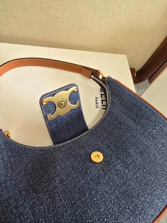 Celine Ava Triomphe Calfskin Leather & Denim Handbag