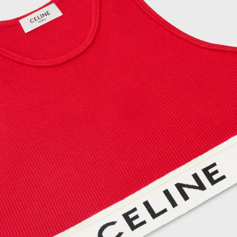 Red garment with Celine logo- Celine original Bra In Athletic Knit in volonka
